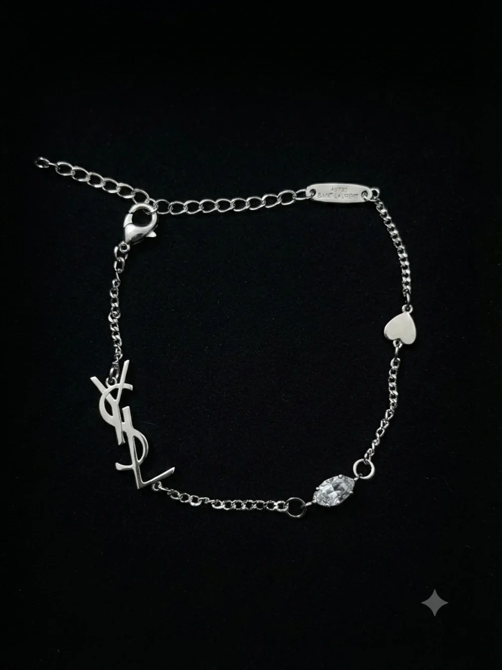 Silver Tone Letter Bracelet with Crystal and Heart Charm